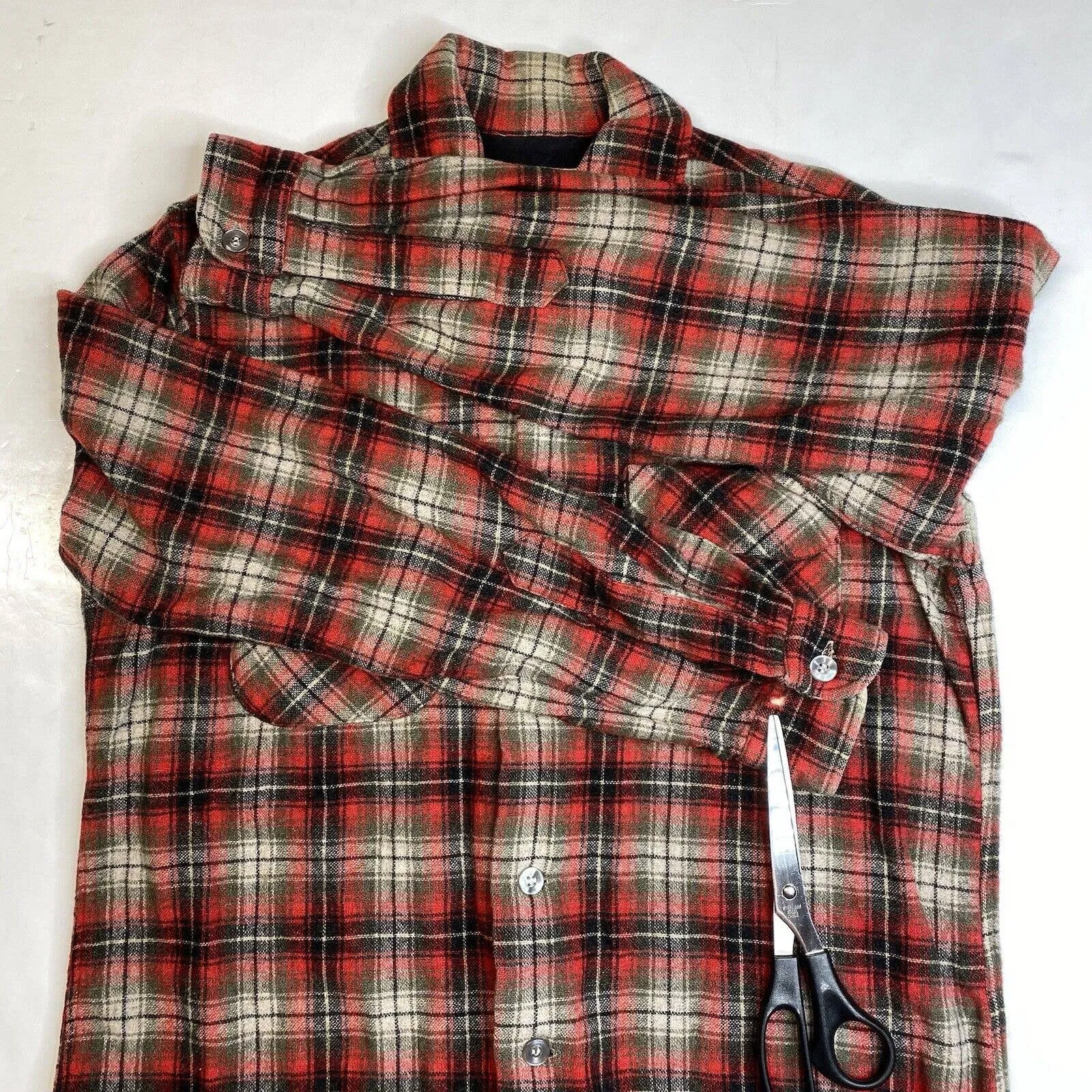 Vintage Brent Wool Blend Shacket Mens Small Red Plaid Long Sleeve Buttons Japan