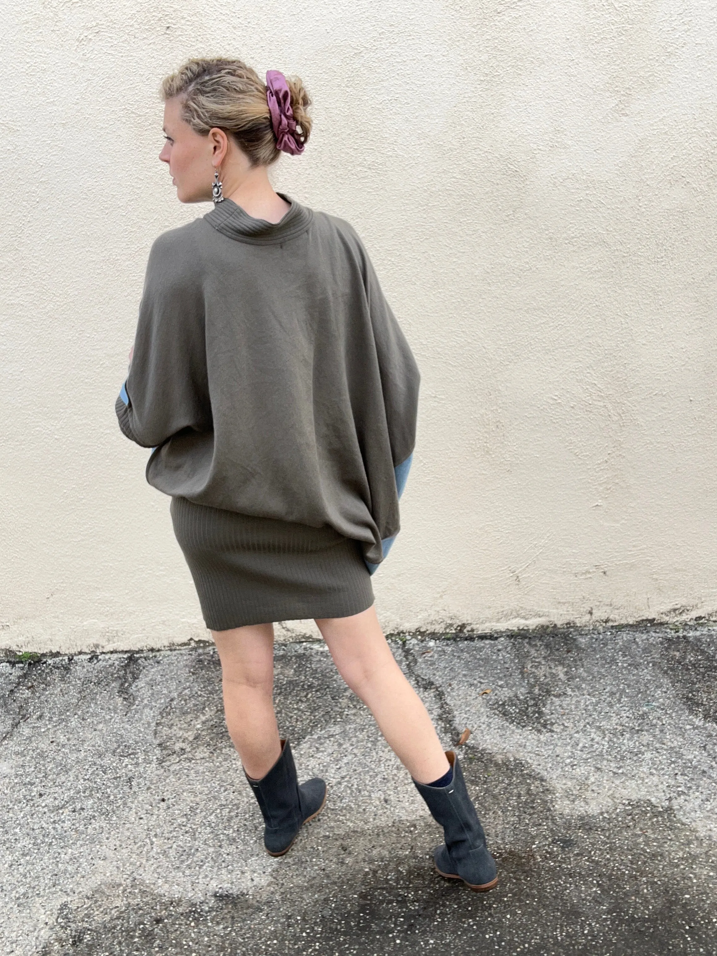Vintage Issey Miyake Asymmetrical Grey & Blue Wool Dress