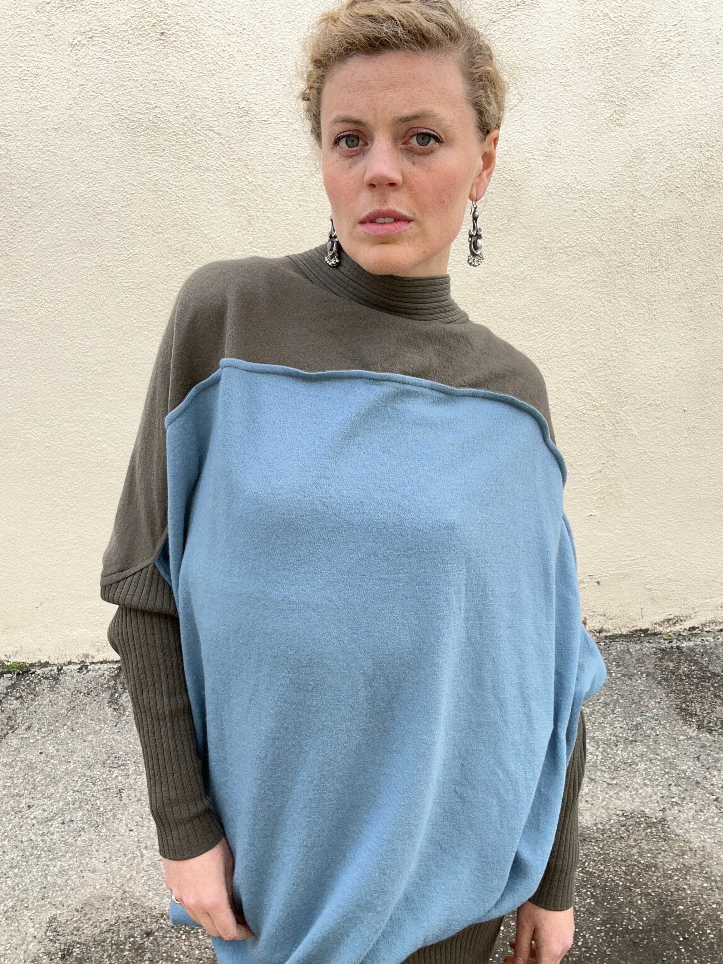 Vintage Issey Miyake Asymmetrical Grey & Blue Wool Dress