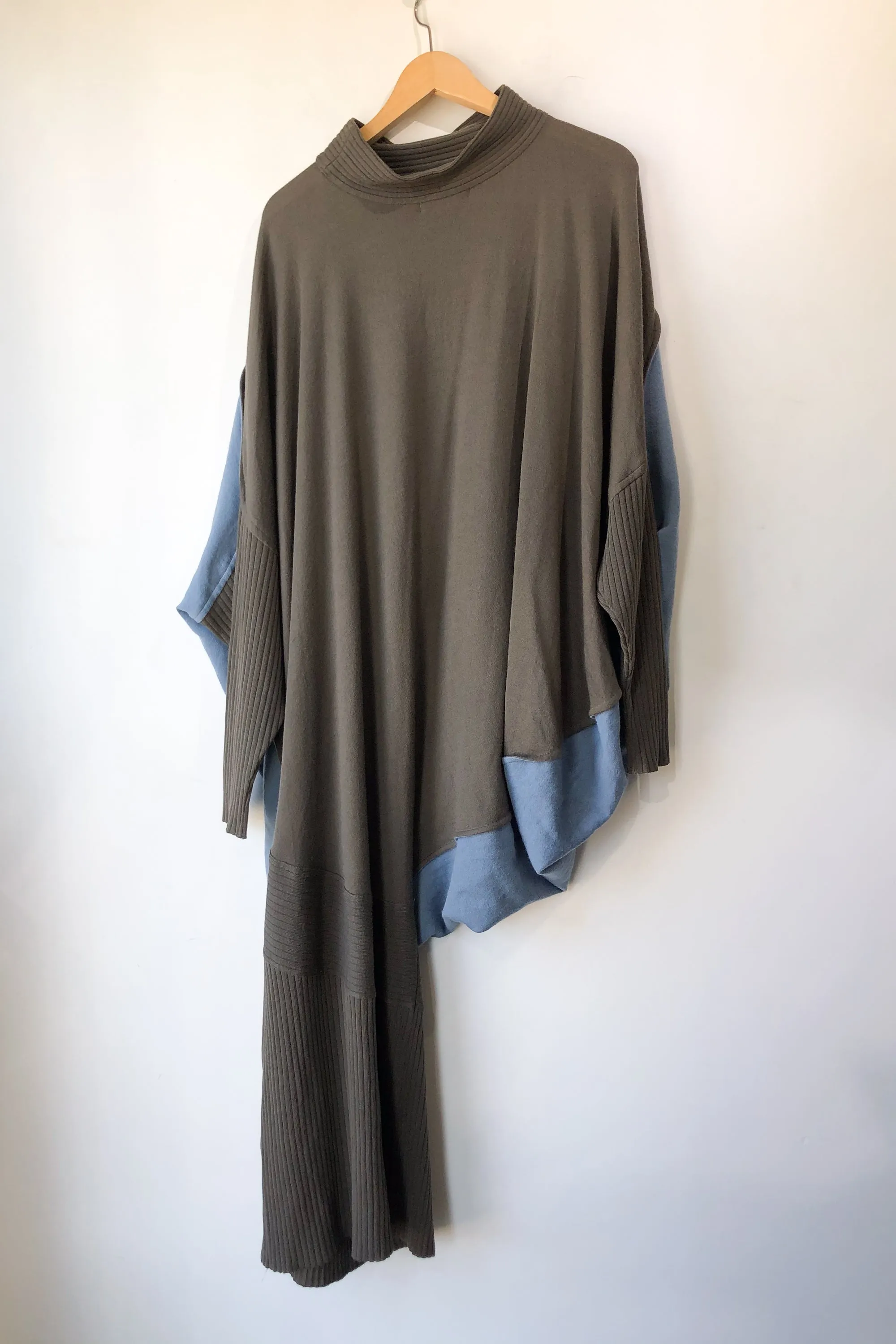 Vintage Issey Miyake Asymmetrical Grey & Blue Wool Dress