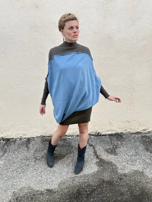 Vintage Issey Miyake Asymmetrical Grey & Blue Wool Dress