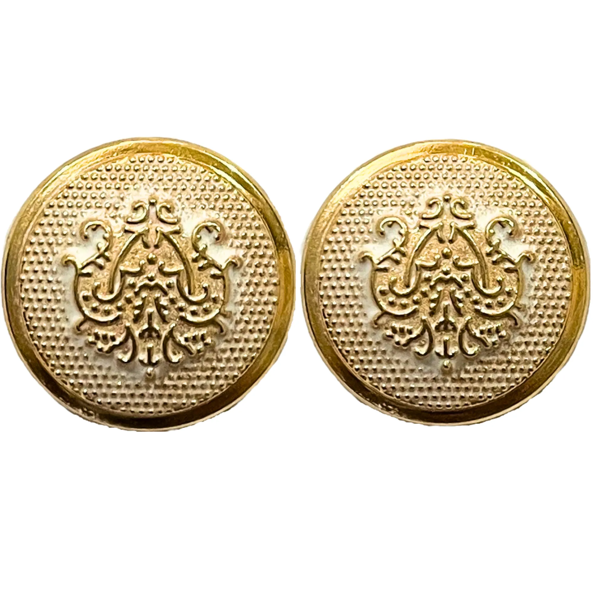 White & Golden King & Queen Singhasan Designer Round 1 Hole Metal Buttons