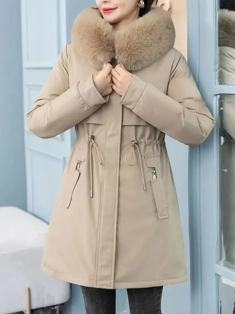 Winterjas voor dames - Lange met fleece gevoerde parka van polyester