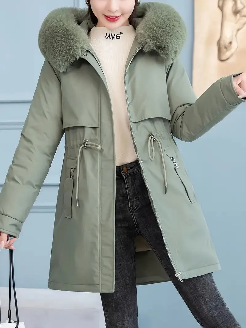 Winterjas voor dames - Lange met fleece gevoerde parka van polyester