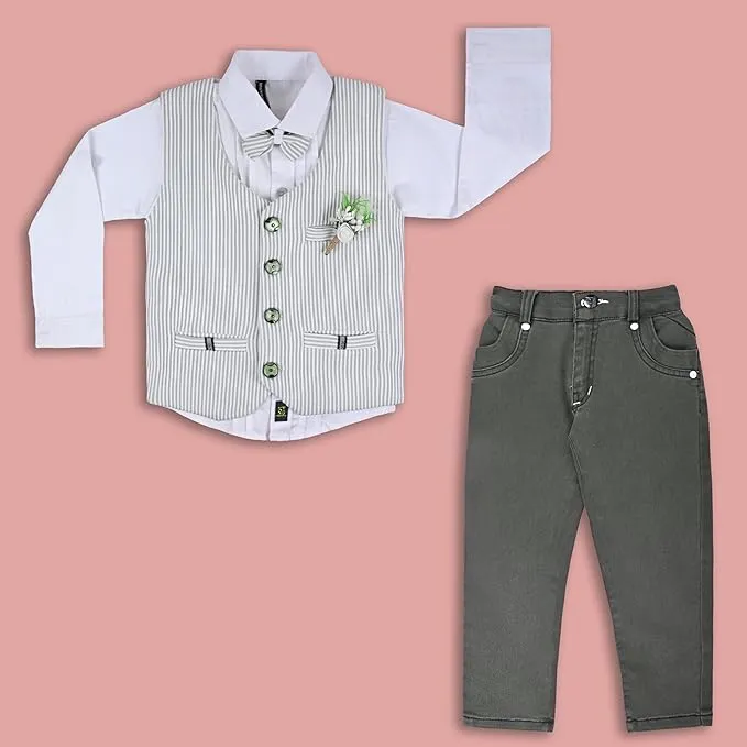 Wish Karo Shirt With Waistcoat And Pant For Boys (bsp007grn)