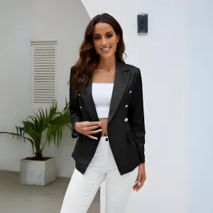 Women's Classic Lapel Blazer with Gold Buttons | Ideal for All Seasons
