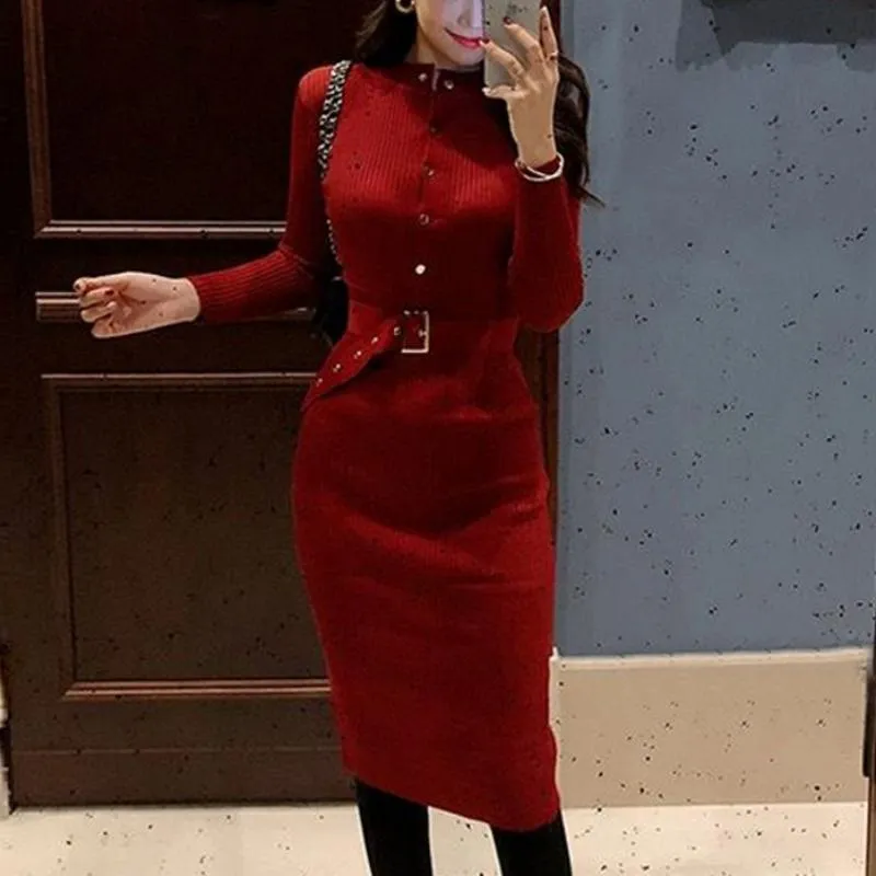 Women's Single Breasted Sweater Dress