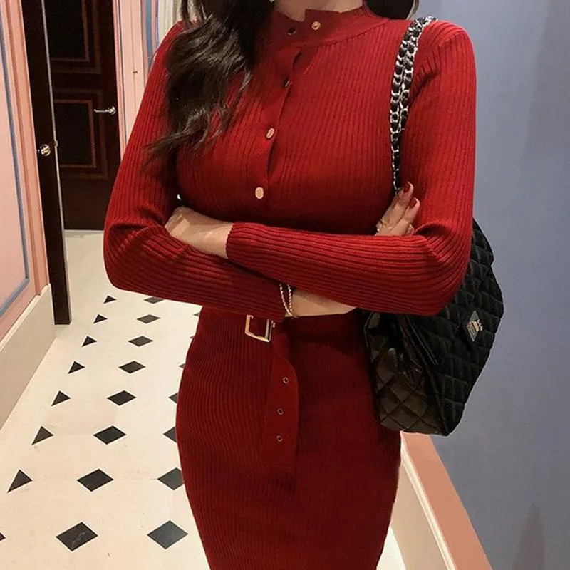 Women's Single Breasted Sweater Dress