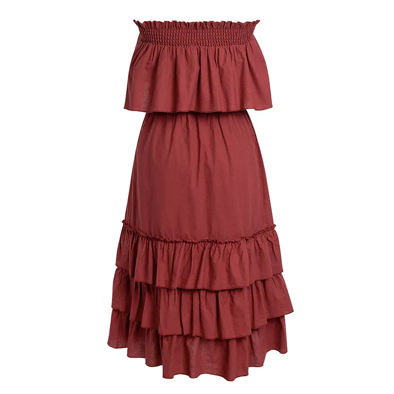 Women's Summer Casual Linen High-Waist Ruffled Long Dress