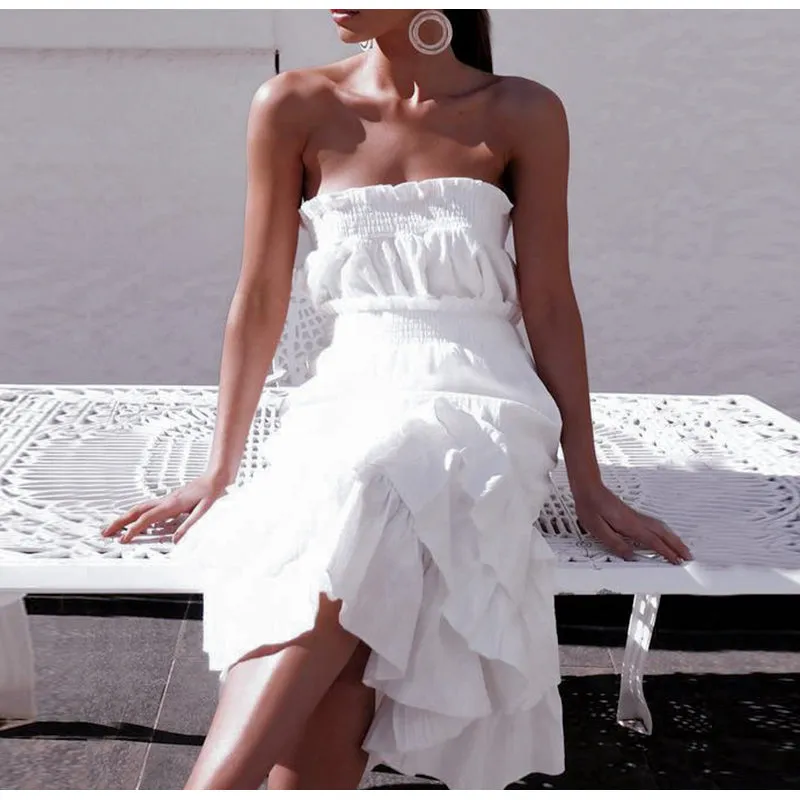 Women's Summer Casual Linen High-Waist Ruffled Long Dress