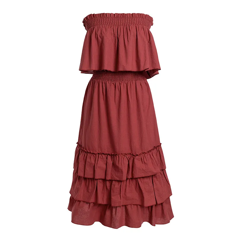 Women's Summer Casual Linen High-Waist Ruffled Long Dress