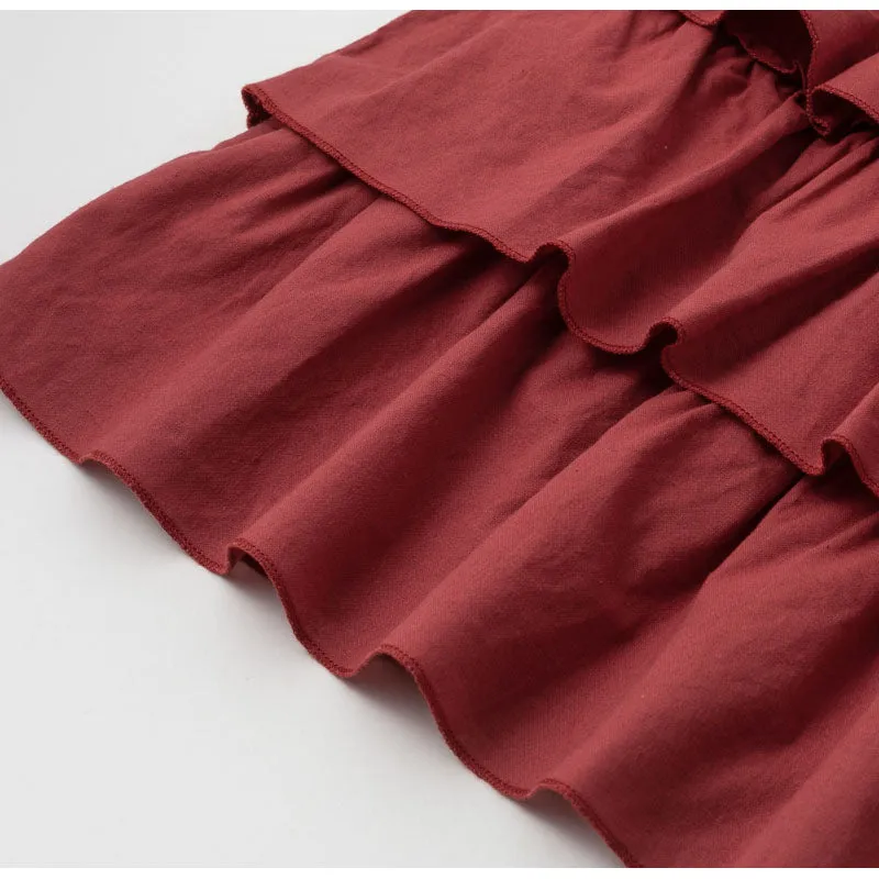 Women's Summer Casual Linen High-Waist Ruffled Long Dress