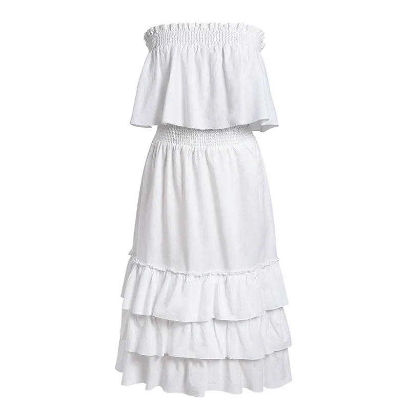 Women's Summer Casual Linen High-Waist Ruffled Long Dress