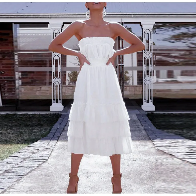 Women's Summer Casual Linen High-Waist Ruffled Long Dress