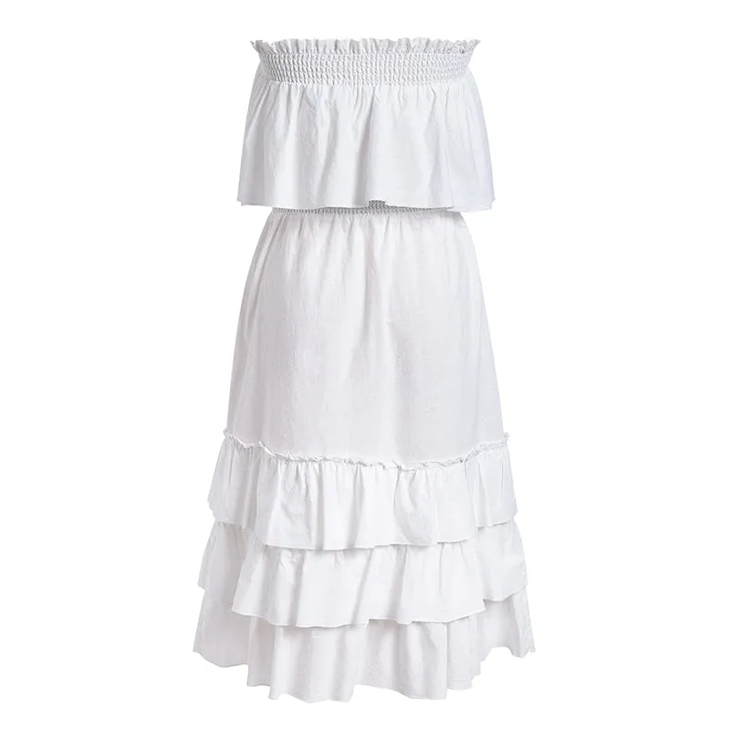 Women's Summer Casual Linen High-Waist Ruffled Long Dress