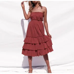 Women's Summer Casual Linen High-Waist Ruffled Long Dress