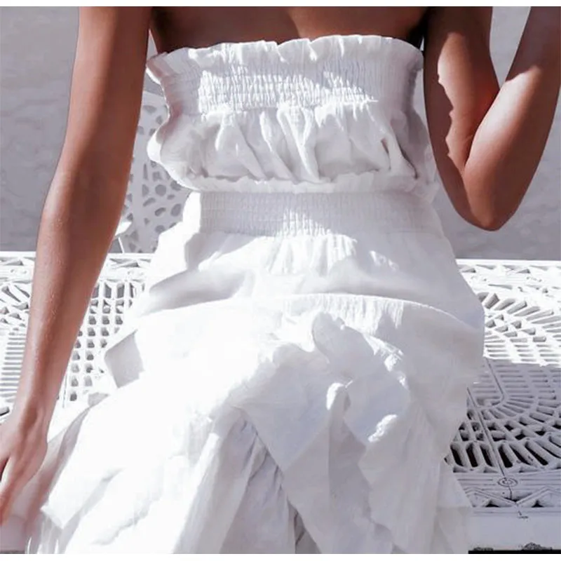 Women's Summer Casual Linen High-Waist Ruffled Long Dress