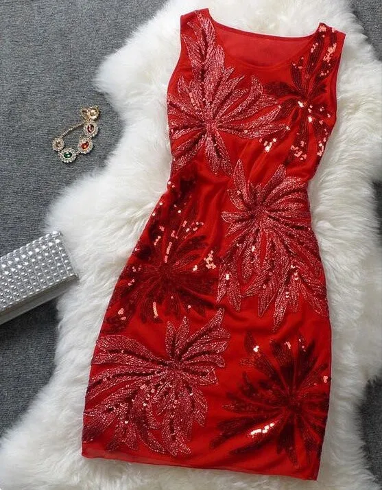 Women's Summer Vintage Sequined Floral Dress