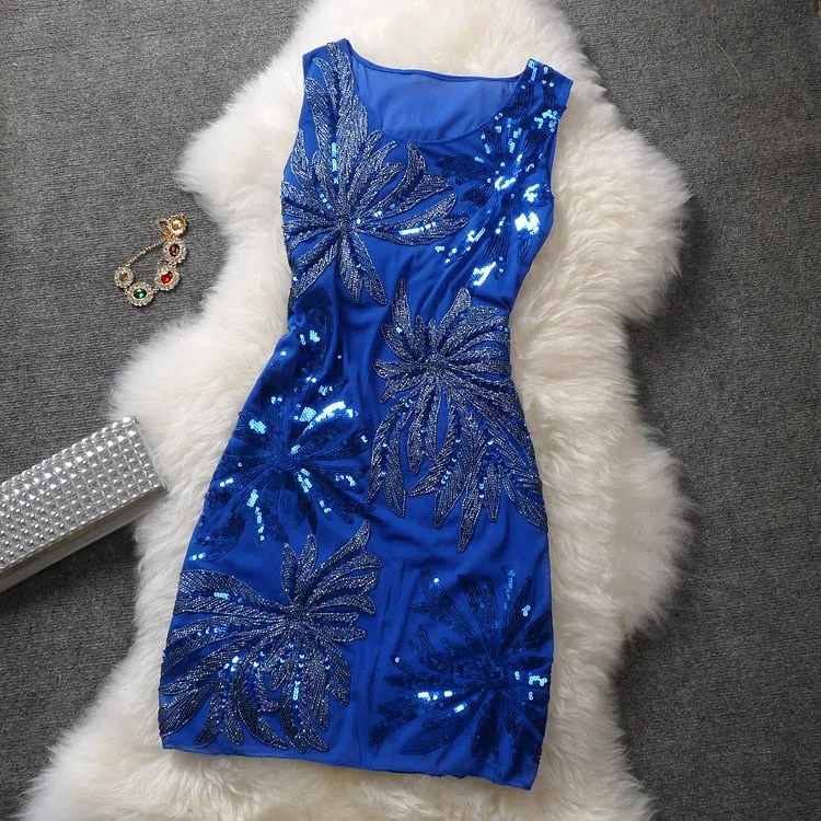 Women's Summer Vintage Sequined Floral Dress