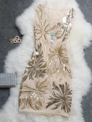 Women's Summer Vintage Sequined Floral Dress