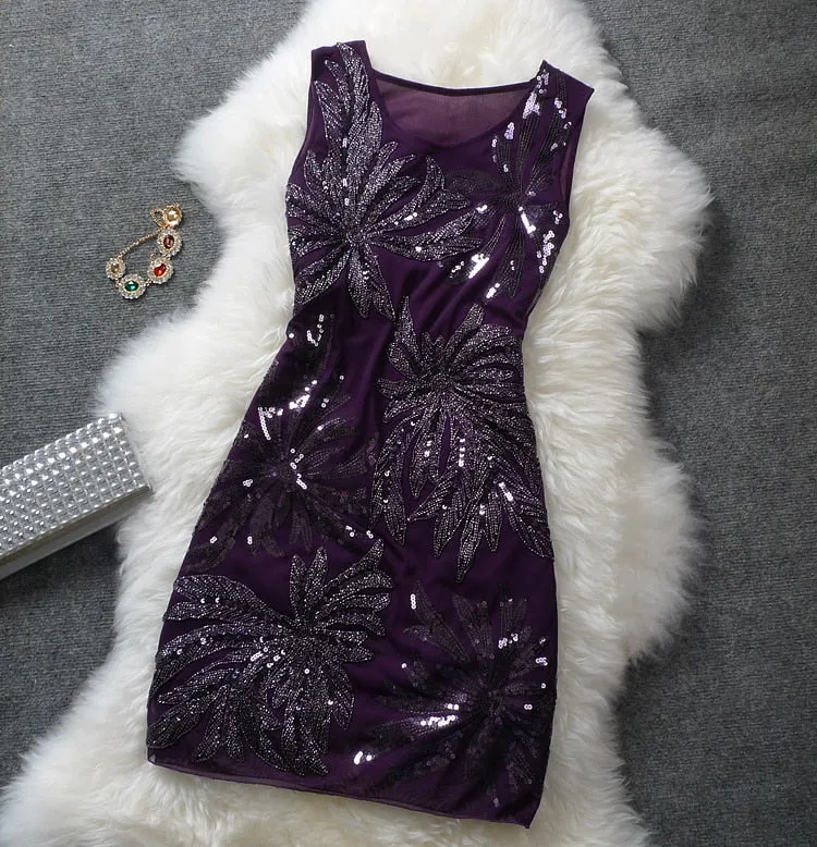 Women's Summer Vintage Sequined Floral Dress