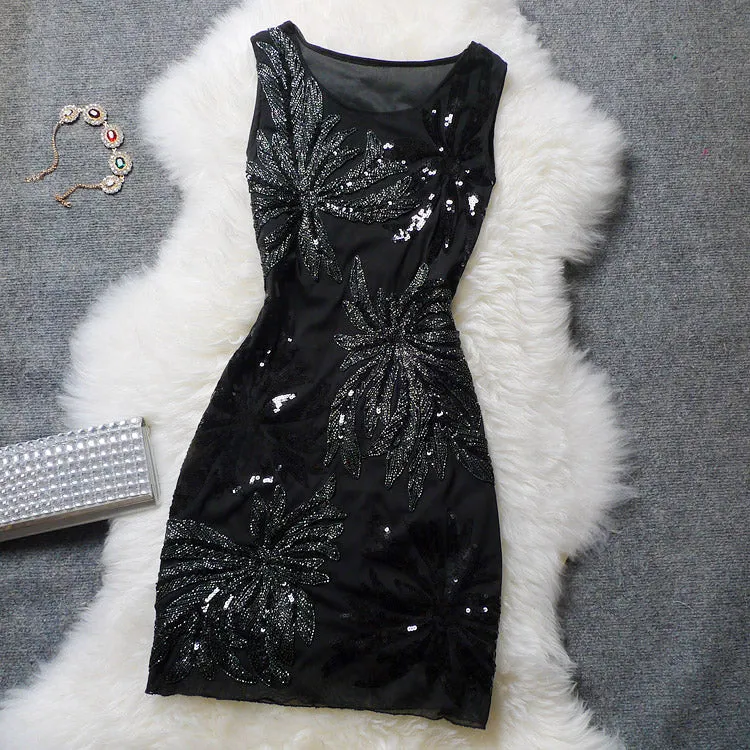 Women's Summer Vintage Sequined Floral Dress