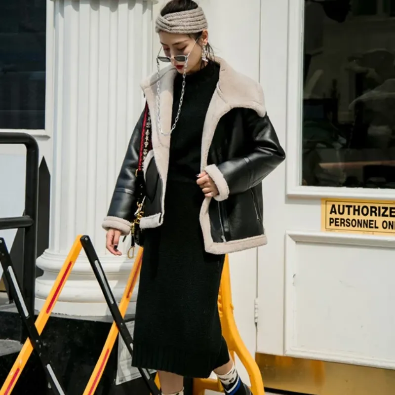 Women's Winter Warm Faux Sheepskin Short Coat With Fur