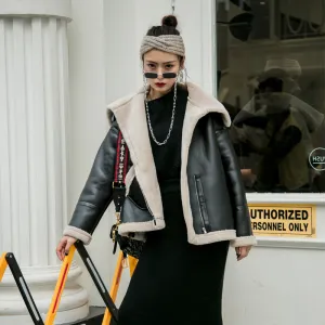 Women's Winter Warm Faux Sheepskin Short Coat With Fur